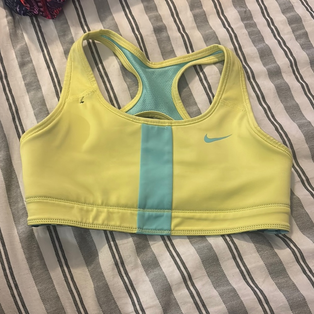 Nike Yellow and Blue Sports Bra with Racerback Design